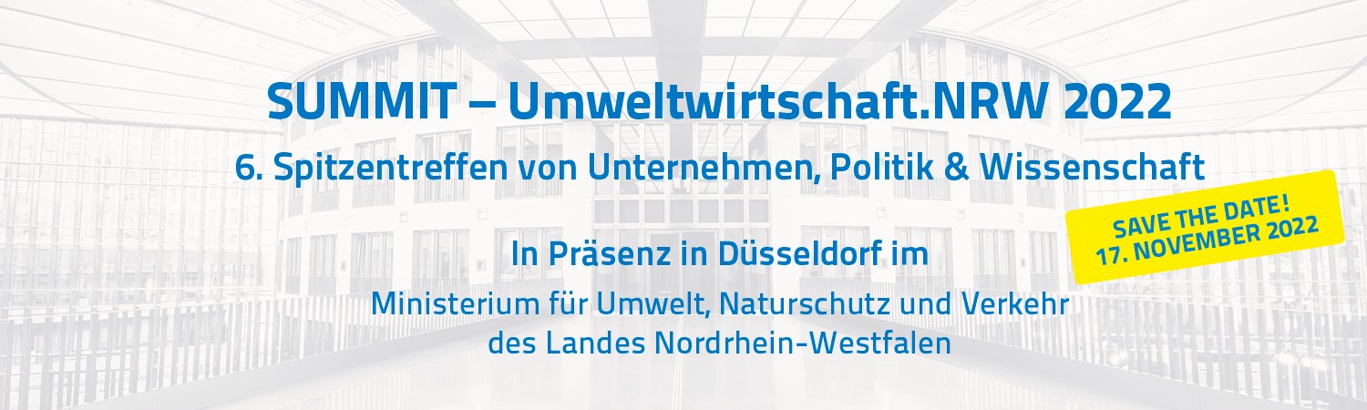 Im Bild sind Informationen über SUMMIT Umweltwirtschaft.NRW 2022 zu sehen